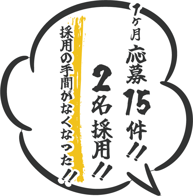 1ヶ月応募15件、2名採用！採用の手間がなくなった！